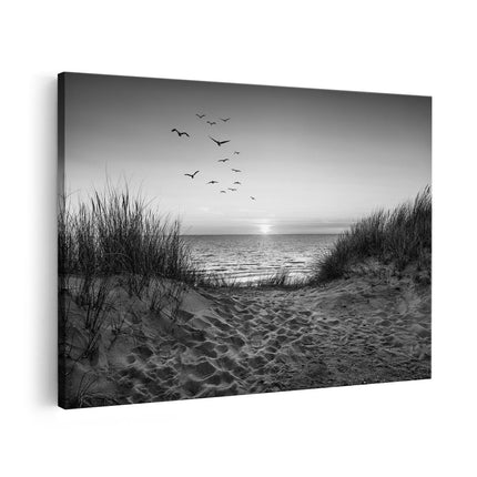 Canvas schilderij vooraanzicht Strand en Duinen - Zwart Wit