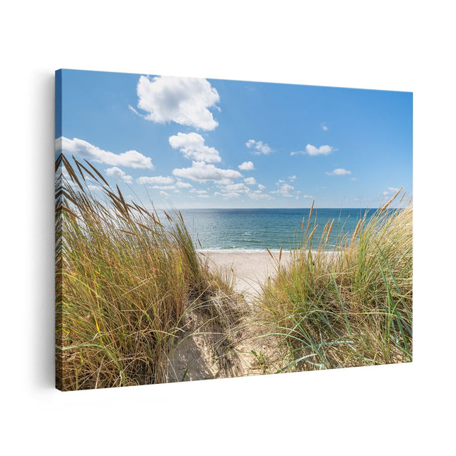 Canvas schilderij vooraanzicht Strand en Zee vanuit Duinen