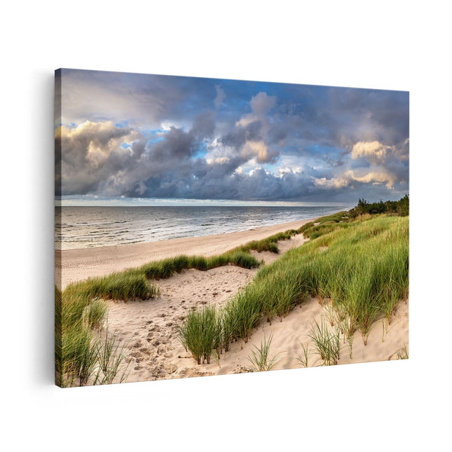 Canvas schilderij vooraanzicht Strand en Duinen met Bewolking