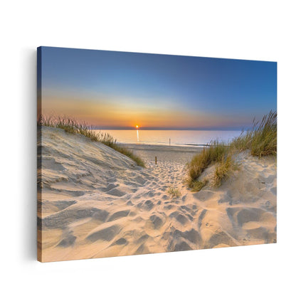 Canvas schilderij vooraanzicht Strand en Zee met Zonsondergang