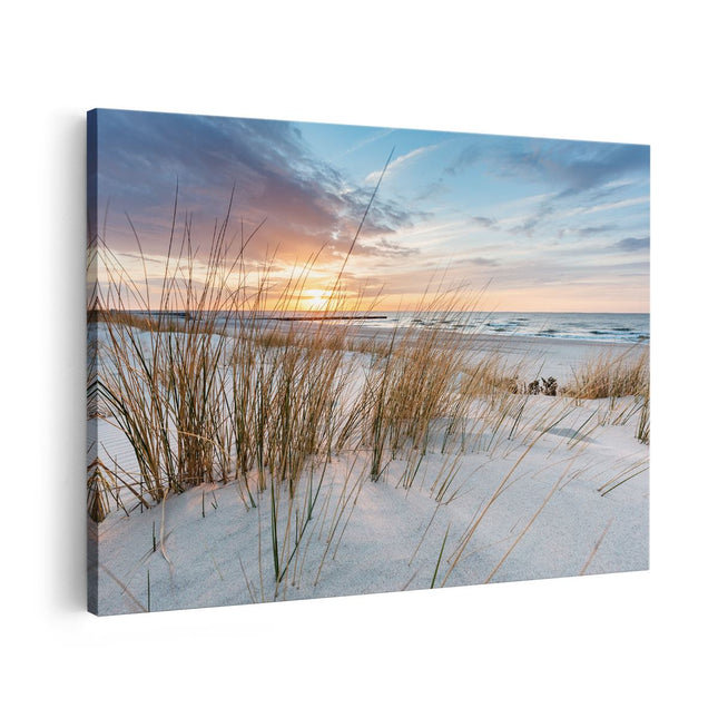 Canvas schilderij vooraanzicht Strand en Zee vanuit Duinen