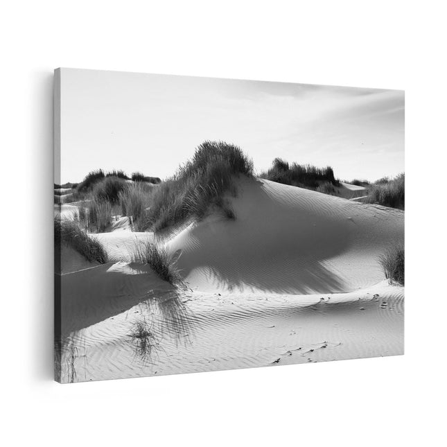 Canvas schilderij vooraanzicht Zand Duinen aan het Strand - Zwart Wit