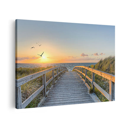 Canvas schilderij vooraanzicht Voetpad met Zee en Vogels