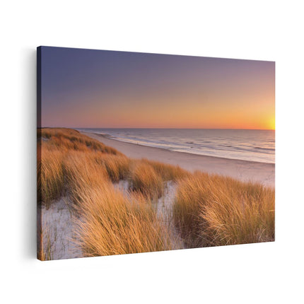 Canvas schilderij vooraanzicht Strand en Zee met Zonsondergang