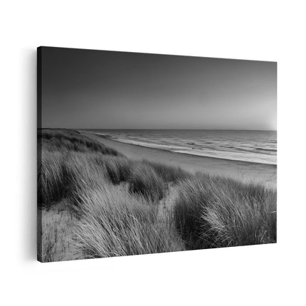 Canvas schilderij vooraanzicht Strand en Zee met Zonsondergang - Zwart Wit