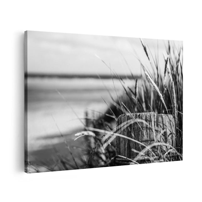Canvas schilderij vooraanzicht Strand en Zee op Achtergrond - Zwart Wit