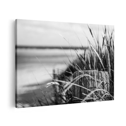 Canvas schilderij vooraanzicht Strand en Zee op Achtergrond - Zwart Wit