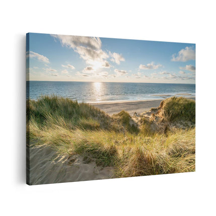 Canvas schilderij vooraanzicht Strand en Zee vanuit Duinen