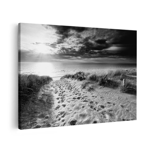 Canvas schilderij vooraanzicht Duinen met Zee - Zwart Wit