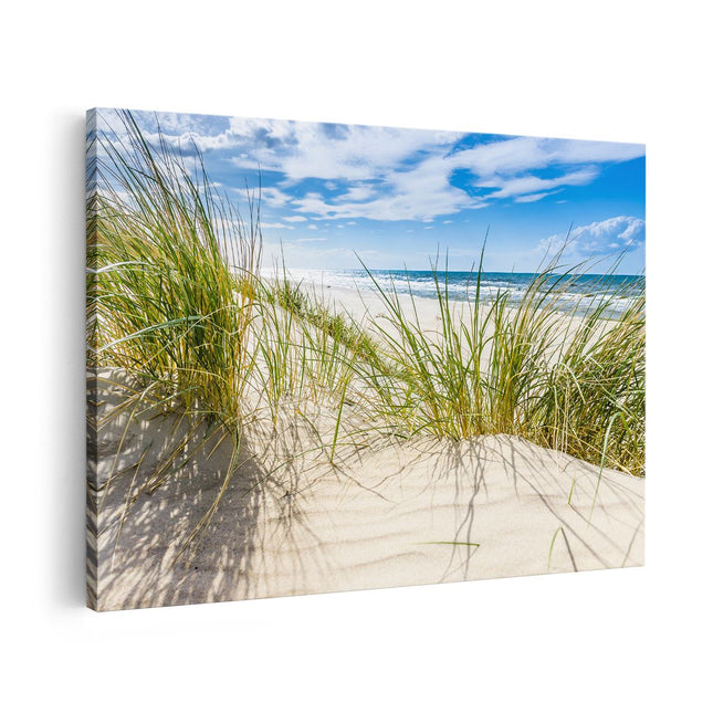 Canvas schilderij vooraanzicht Strand en Zee vanuit de Duinen