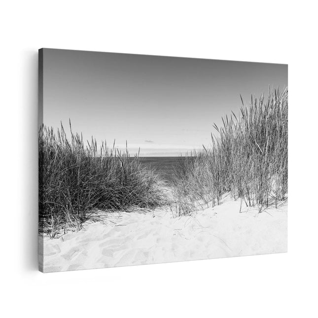 Canvas schilderij vooraanzicht Duinen met Zee - Zwart Wit