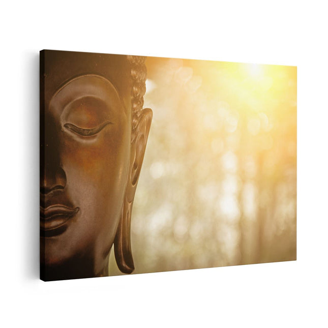 Canvas schilderij vooraanzicht Boeddha Beeld met Zon