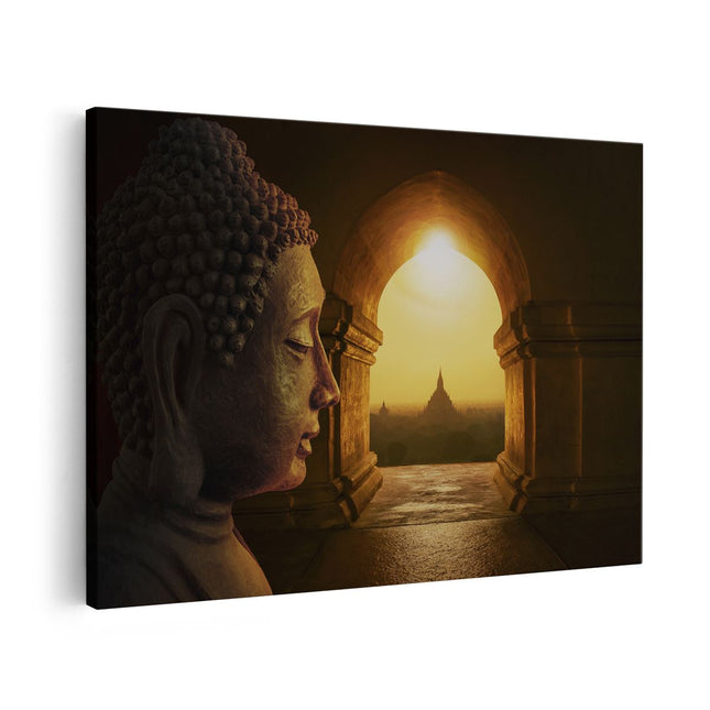 Canvas schilderij vooraanzicht Boeddha met Mooi Uitzicht