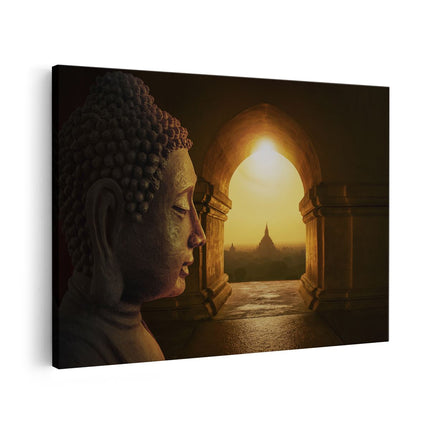 Canvas schilderij vooraanzicht Boeddha met Mooi Uitzicht