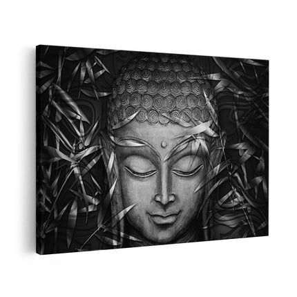 Canvas schilderij vooraanzicht Gouden Boeddha Hoofd - Zwart Wit
