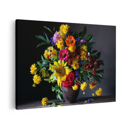 Canvas schilderij vooraanzicht Vaas met Verschillende Bloemen