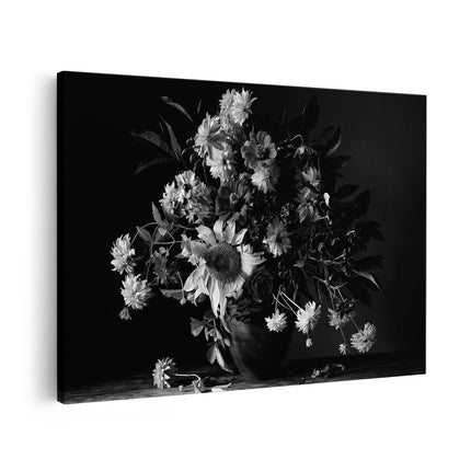 Canvas schilderij vooraanzicht Vaas met Verschillende Bloemen - Zwart Wit