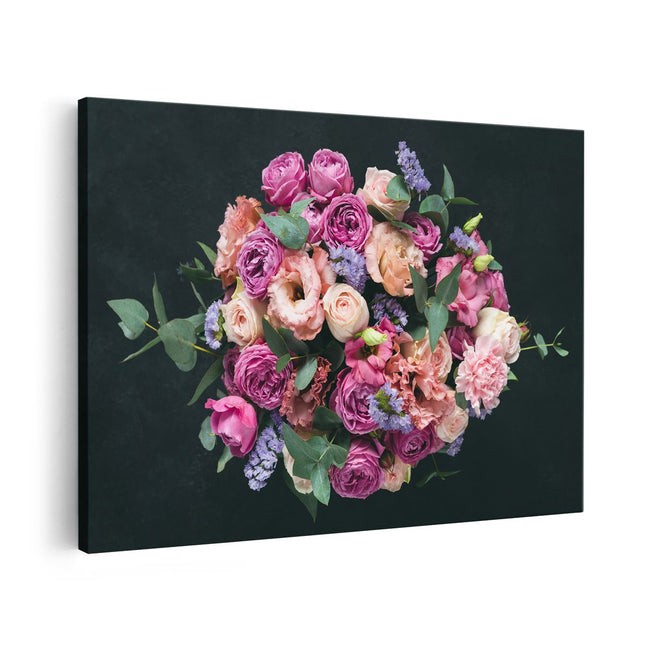 Canvas schilderij vooraanzicht Boeket met Verschillende Bloemen