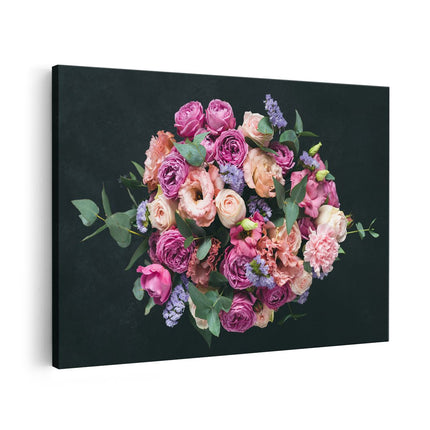 Canvas schilderij vooraanzicht Boeket met Verschillende Bloemen