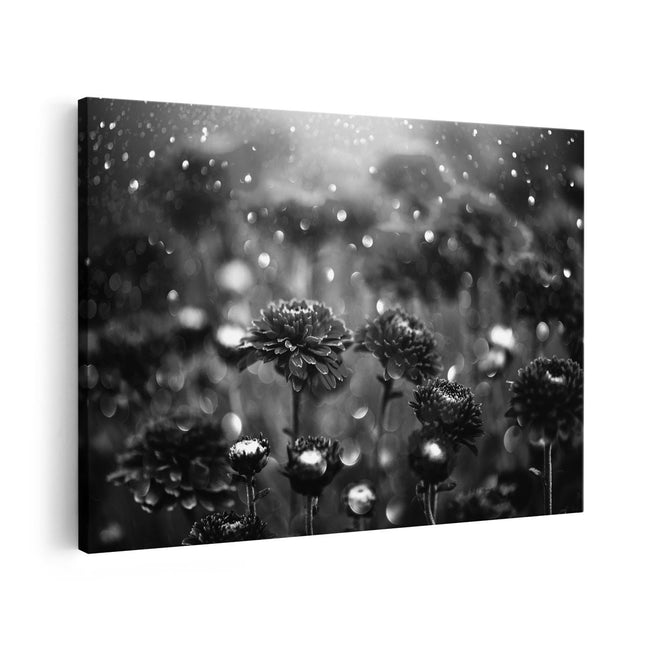 Canvas schilderij vooraanzicht Rode Bloemen - Zwart Wit