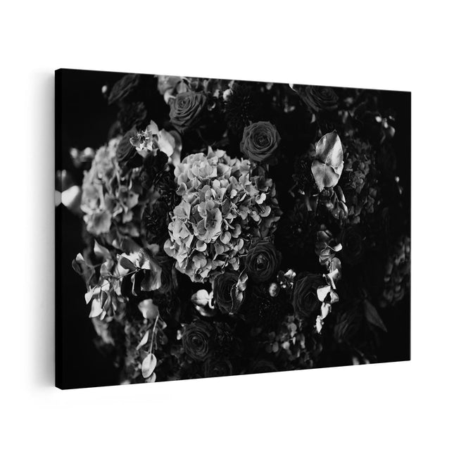Canvas schilderij vooraanzicht Boeket Rode Bloemen - Zwart Wit