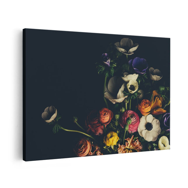 Canvas schilderij vooraanzicht Boeket met Verschillende Mooie Bloemen