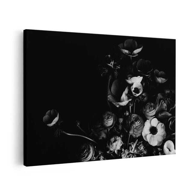 Canvas schilderij vooraanzicht Boeket met Verschillende Mooie Bloemen - Zwart Wit