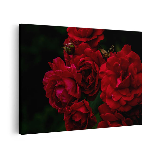 Canvas schilderij vooraanzicht Rode Bloemen met Zwarte Achtergrond