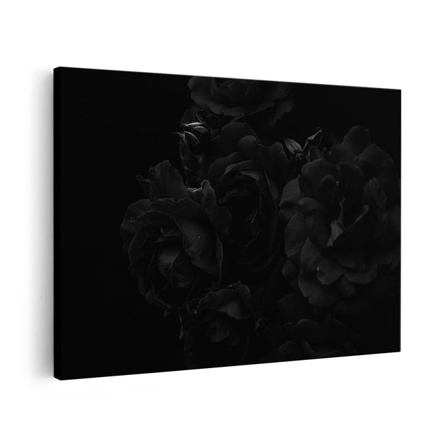 Canvas schilderij vooraanzicht Rode Bloemen met Zwarte Achtergrond - Zwart Wit