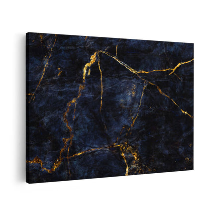 Canvas schilderij vooraanzicht Abstracte Kunst - Donkere Marmer met Gouden Strepen