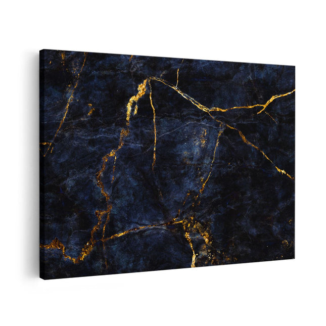 Canvas schilderij vooraanzicht Abstracte Kunst - Donkere Marmer met Gouden Strepen
