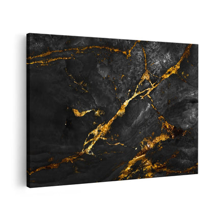 Canvas schilderij vooraanzicht Abstracte Kunst - Natuurlijke Marmer met Gouden Tinten