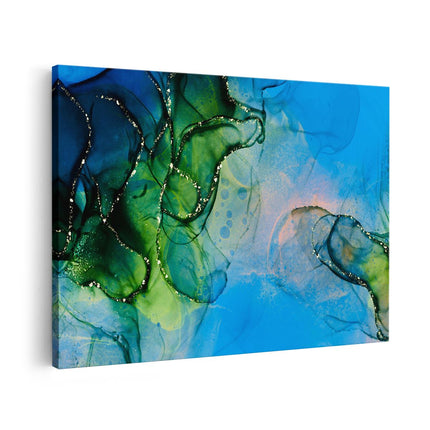 Canvas schilderij vooraanzicht Abstracte Kunst - Blauw Groen Marmer