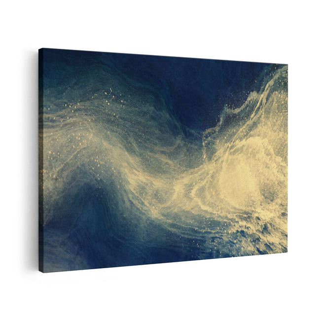 Canvas schilderij vooraanzicht Abstracte Kunst - Blauw met Gouden Glitters