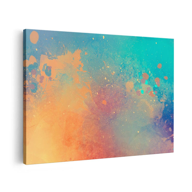 Canvas schilderij vooraanzicht Abstracte Kunst - Acryl met Blauw en Oranje