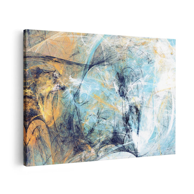 Canvas schilderij vooraanzicht Abstracte Kunst - Rustige Blauwe en Gele Kleuren 