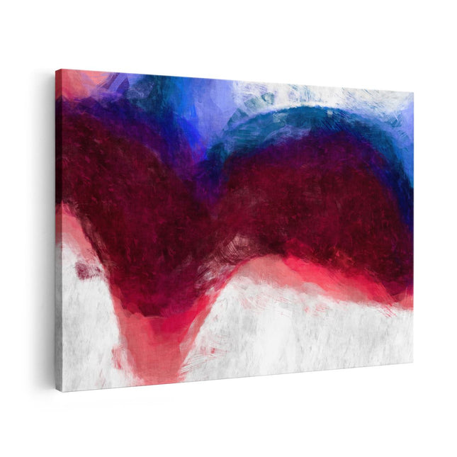 Canvas schilderij vooraanzicht Abstracte Kunst - Ruige Penseelstreken Wit Rood Blauw
