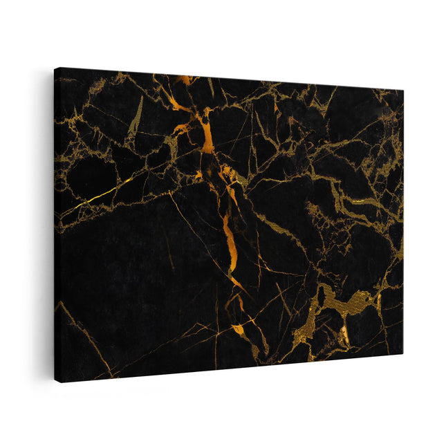 Canvas schilderij vooraanzicht Abstracte Kunst - Zwart met Gouden Strepen