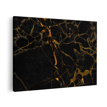Canvas schilderij vooraanzicht Abstracte Kunst - Zwart met Gouden Strepen