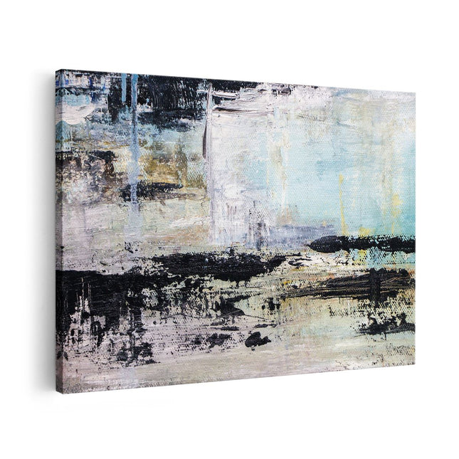 Canvas schilderij vooraanzicht Abstracte Kunst - Acryl met Zwarte Vagen op Wit