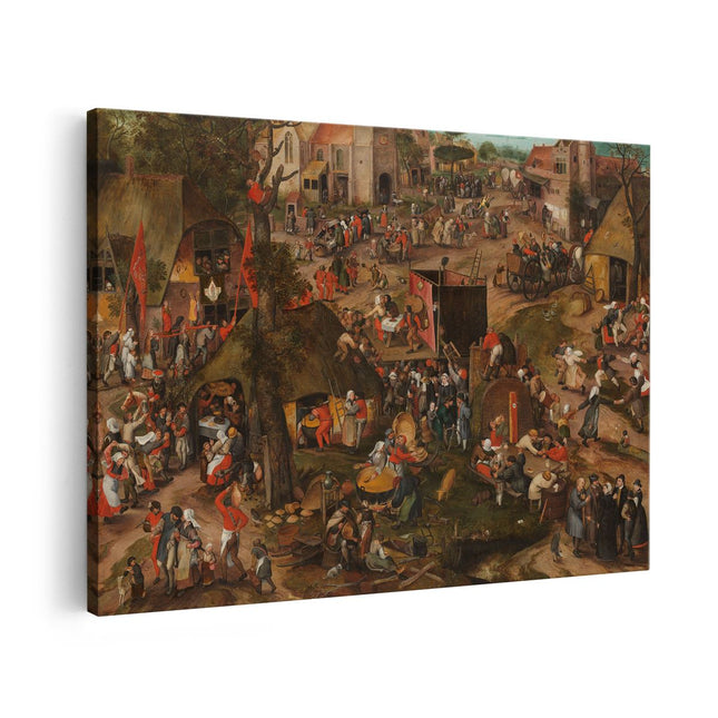 Canvas schilderij vooraanzicht Boerenkermis met een Opvoering van de Klucht, Een Cluyte van Plaeyerwater - Peeter Baltens