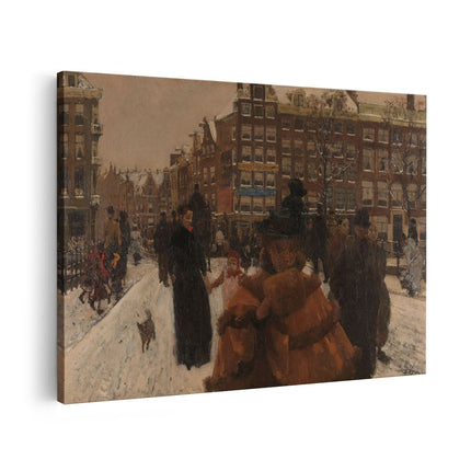 Canvas schilderij vooraanzicht De Singelbrug bij de Paleisstraat in Amsterdam - George Hendrik Breitner