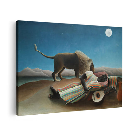 Canvas schilderij vooraanzicht De Slapende Zigeuner - Henri Rousseau