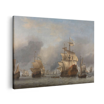 Canvas schilderij vooraanzicht De Verovering van de Royal Prince - Willem van de Velde