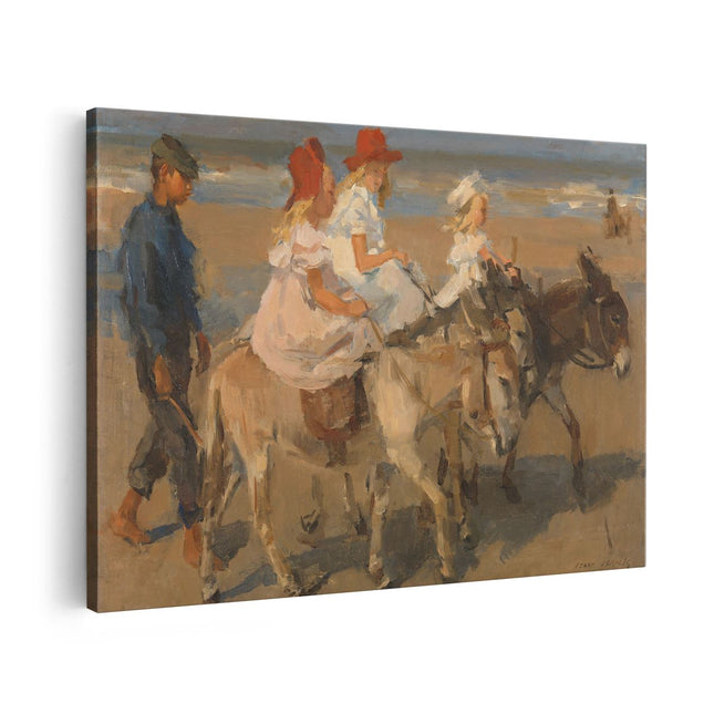 Canvas schilderij vooraanzicht Ezeltje Rijden langs het Strand - Isaac Israels