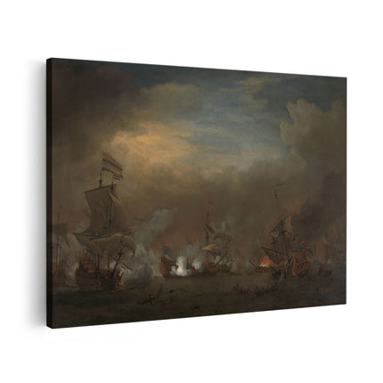 Canvas schilderij vooraanzicht Gevecht tijdens de Zeeslag bij Kijkduin - Willem van de Velde