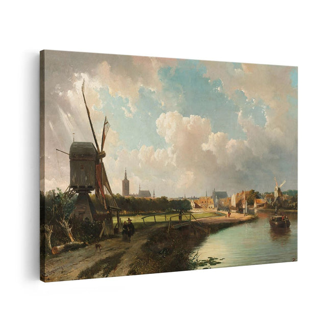 Canvas schilderij vooraanzicht Gezicht op Den Haag vanaf de Delftse Vaart in de Zeventiende Eeuw - Cornelis Springer