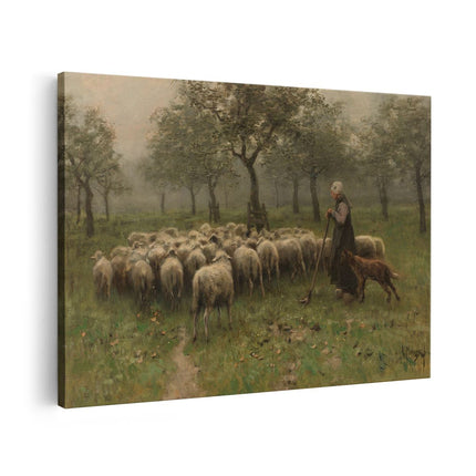 Canvas schilderij vooraanzicht Herderin met Kudde Schapen - Anton Mauve