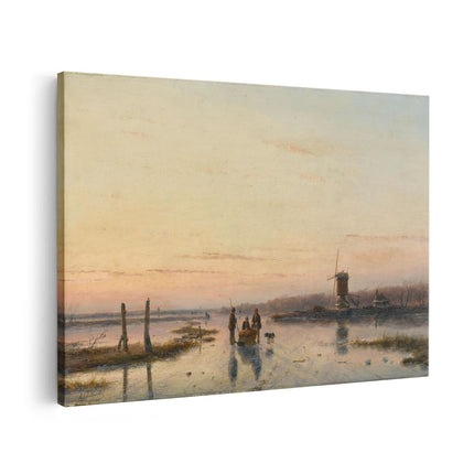 Canvas schilderij vooraanzicht IJsgezicht met Molen - Andreas Schelfhout