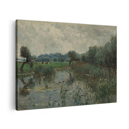 Canvas schilderij vooraanzicht In de Uiterwaarden van de IJssel - Willem Roelofs